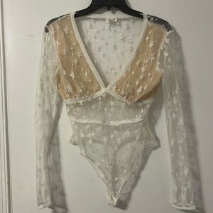 Le Lis Sheer bodysuit S Off white Stared V Neckline